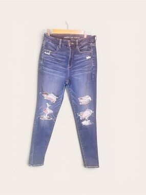 American Eagle Outfitters next level stretch Skinny Ripped Jeans in Dark Blue
